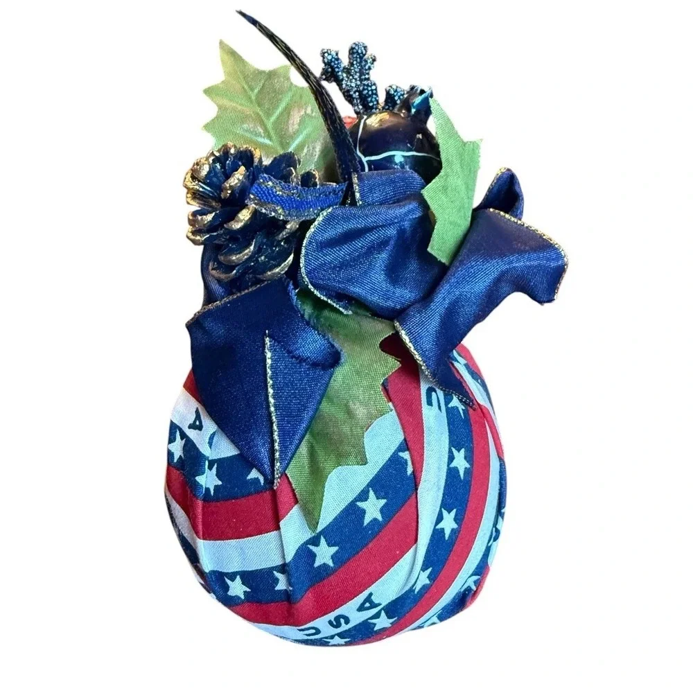 Vintage Handcrafted Patriotic Christmas Ornament  Quilted Folk Art USA